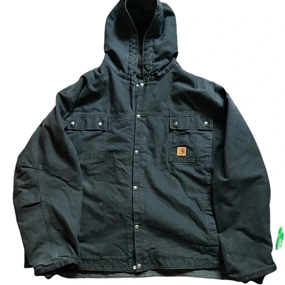 Carhartt Men’s Relaxed Fit Black Sherpa Lined Snap Hooded Jacket - Picture 1 of 6